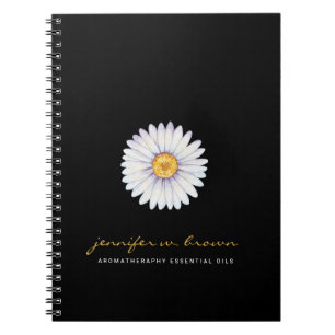 Caderno Espiral Margarida aquarela aromaterapia preto branco