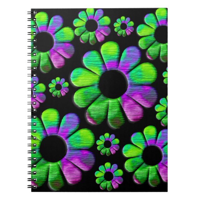 Caderno Espiral Margarida azul roxa-neon (Frente)