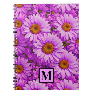 Caderno Espiral Margarida floral magenta-rosa-escura elegante