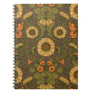 Caderno Espiral Margaridas Art Nouveau em azul e amarelo