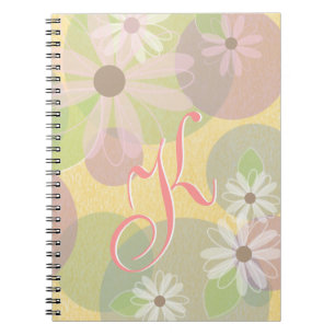 Caderno Espiral Margaridas brancas & cor-de-rosa & monograma dos
