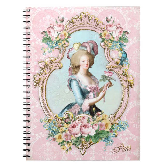 Caderno Espiral Marie Antoinette,French,Paris,portrait,roses メモ帳 (Frente)