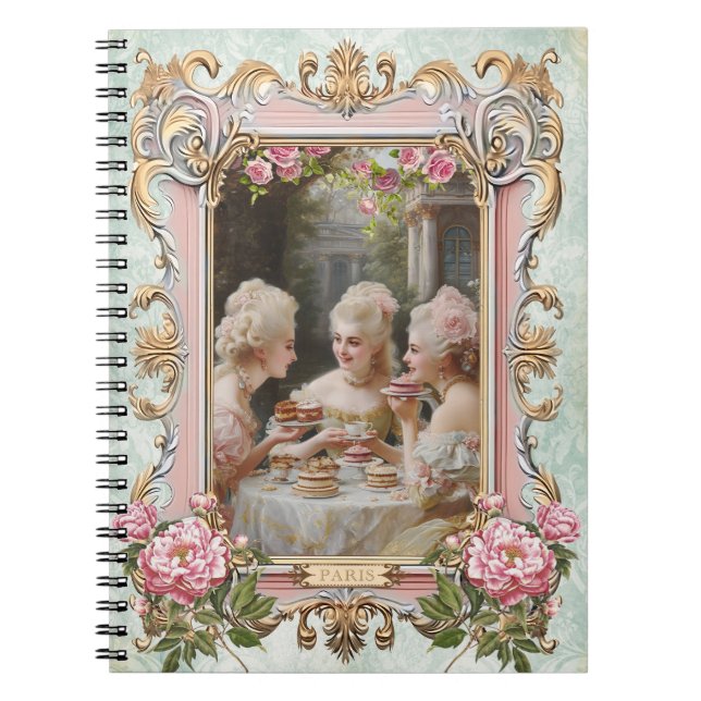 Caderno Espiral Marie Antoinette,French,Paris,tea,cake,rose ノート (Frente)