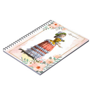 Caderno Espiral Marie Antoinette Rococo Fashion Design, Flores