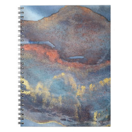 Caderno Espiral Marinho abstrato Azul Dourado Aquarela Elegante Mo