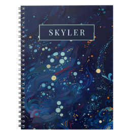 Caderno Espiral Marinho azul abstrato de galáxia giratória da meia