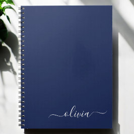 Caderno Espiral Marinho Azul Branco Script Moderno Girn Nome do Mo