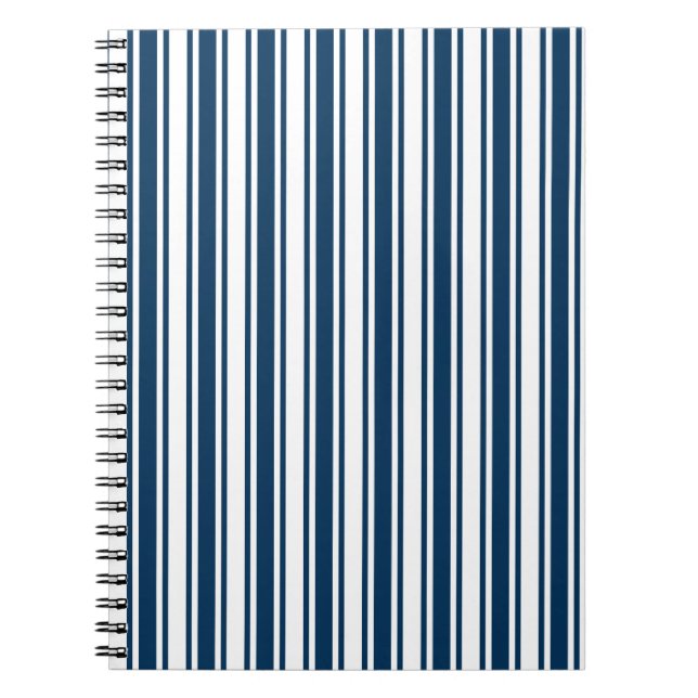 Caderno Espiral Marinho azul e faixas brancas de doces (Frente)