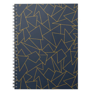 Caderno Espiral Marinho azul e ouro geométrico
