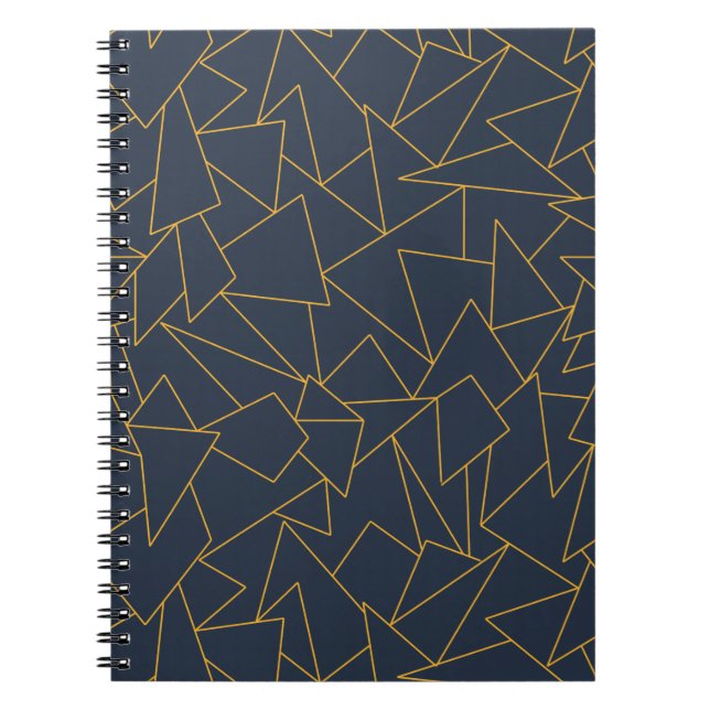Caderno Espiral Marinho azul e ouro geométrico (Frente)