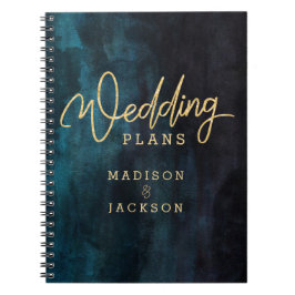 Caderno Espiral Marinho Azul e Teal Watercolor Dourado Planner