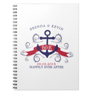 Caderno Espiral Marinho azul e vermelho da âncora náutica