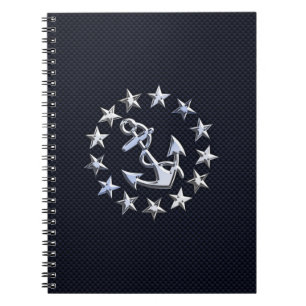 Caderno Espiral Marinho Azul, Fibra de Carbono, Bandeira de Iate N