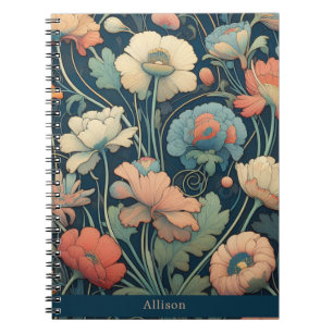 Caderno Espiral Marinho azul floral