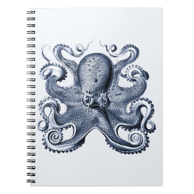 Caderno Espiral Marinho Blue Octopus ilustrado por Ernst Haeckel (Frente)