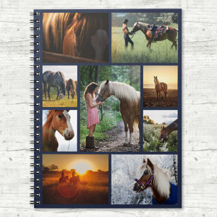 Caderno Espiral Marinho Blue Photo Collage Horse Personalizado