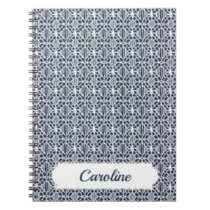 Caderno Espiral Marinho Com Padrão De Lace De Crochet Branco