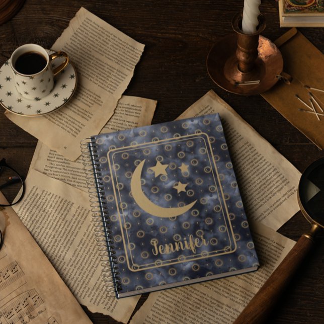 Caderno Espiral Marinho das estrelas da lua Celestial (Criador carregado)