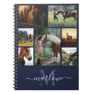 Caderno Espiral Marinho de Colagem de Fotografias Monograma Azul N