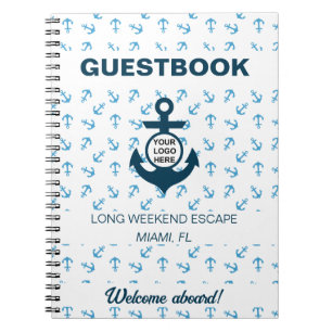 Caderno Espiral Marinho de Guestbook náutico e âncora azul-claro