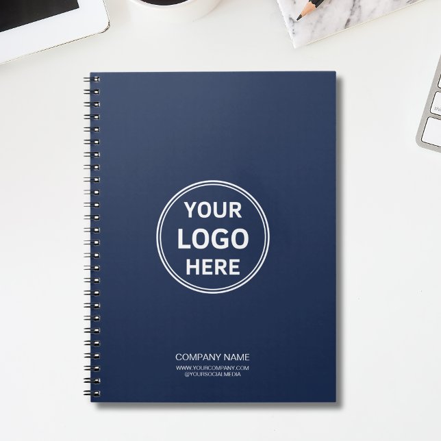 Caderno Espiral Marinho de logotipo personalizado mínimo moderno a (Modern Minimal Custom Logo Navy Blue Notebook)