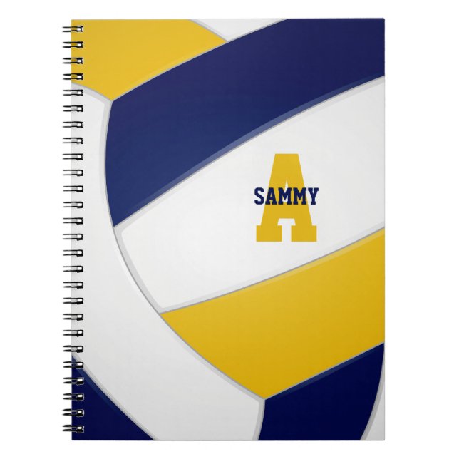 Caderno Espiral marinho de ouro personalizado garotas vôlei mascul (Frente)