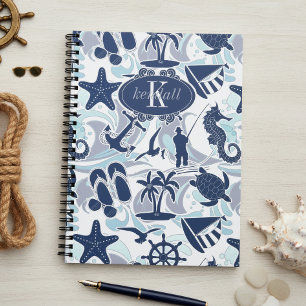 Caderno Espiral Marinho de padrão de praia náutica ID839