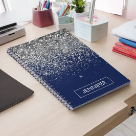 Caderno Espiral Marinho de prata Blue Glitter Girly Monographic No
