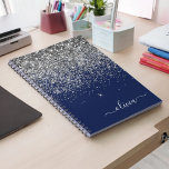 Caderno Espiral Marinho de prata Blue Glitter Girly Monographic No<br><div class="desc">Planeador de Notebook Espiral com Nome de Letra Glitter de Script de Minograma Azul e Silver Sparkle do marinho. Isto faz o doce e perfeito aniversário de 16 anos, casamento, chá de panela, aniversário, chá de fraldas ou festa de solteira presente para alguém que ama luxo de luxo e estilos...</div>