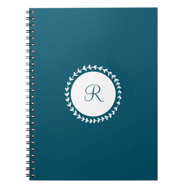 Caderno Espiral Marinho do Monograma Moderno Azul (Frente)
