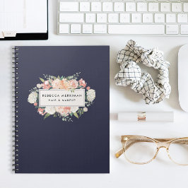 Caderno Espiral Marinho e Blush Floral Antigos