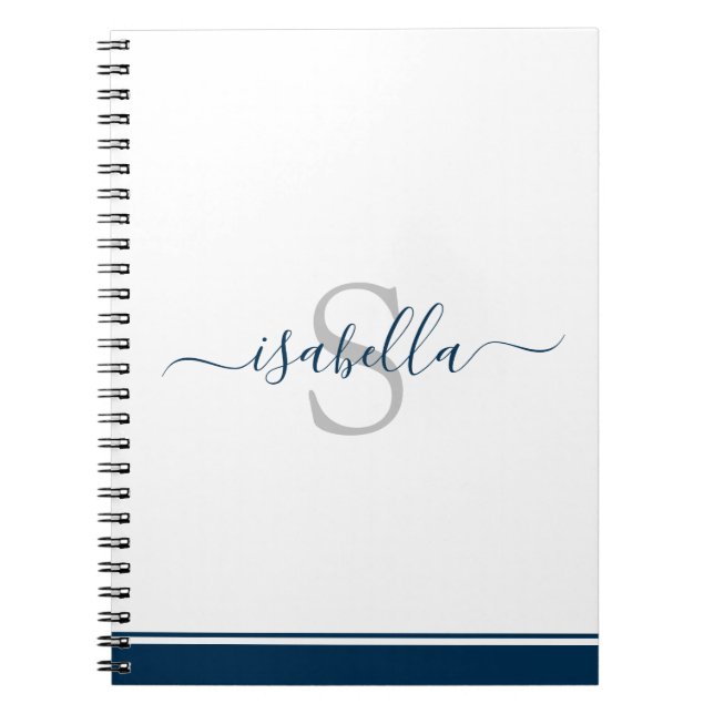 Caderno Espiral Marinho Elegante Inicial Monograma Azul (Frente)