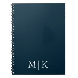 Caderno Espiral Marinho escuro azul e branco | Monograma moderno