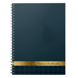 Caderno Espiral Marinho escuro personalizado azul e Dourado