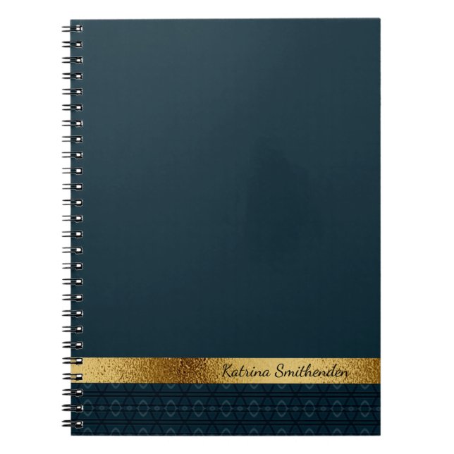 Caderno Espiral Marinho escuro personalizado azul e Dourado (Frente)
