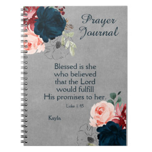 Caderno Espiral Marinho Marsala Nome Azul Floral Diário