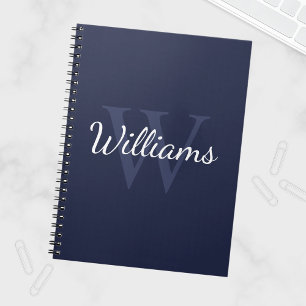 Caderno Espiral Marinho personalizado Monograma e Nome Azul