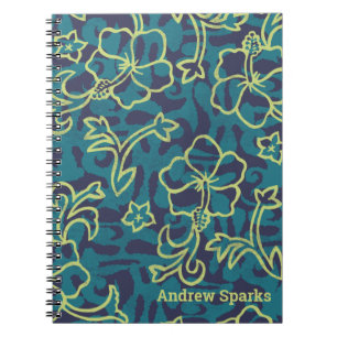 Caderno Espiral Marinho Teal Havaiano Limão de Camisas Hibiscus Fl