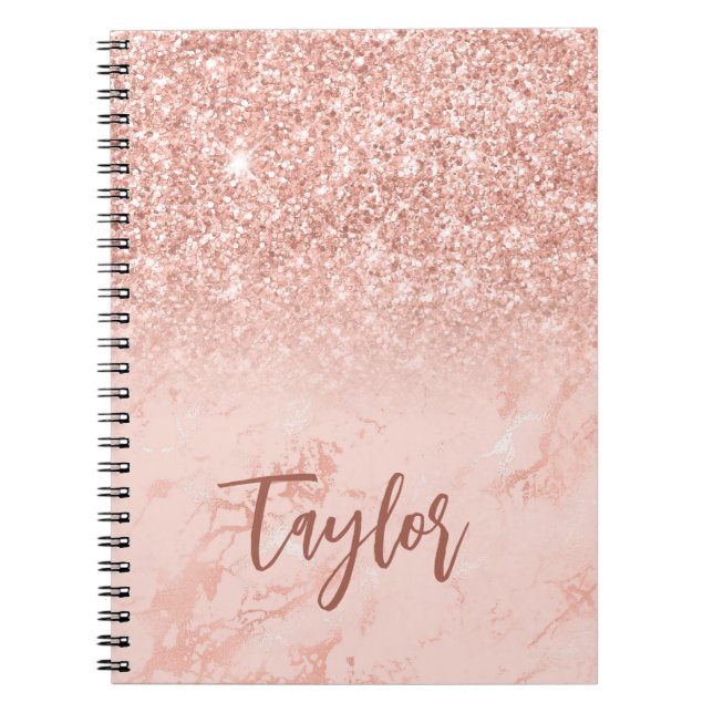 Caderno Espiral Mármaco de Folha de Blush com Lente Dourada rosa P (Frente)