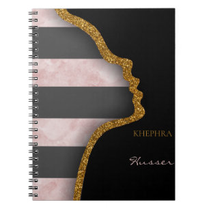 Caderno Espiral Mármaco Rosa Dourado, Largura Preta E Nome Da Cin