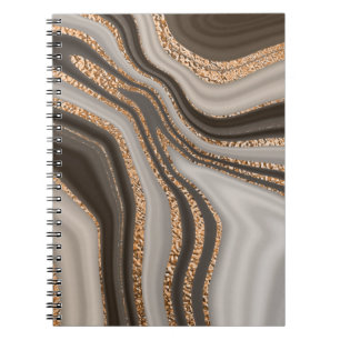 Caderno Espiral mármore abstrato marrom com textura dourada