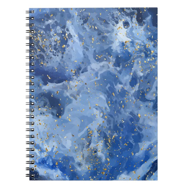 Caderno Espiral Mármore azul e textura dourada (Frente)