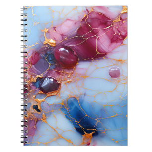 Caderno Espiral Mármore Blush & Safira com Veias Douradas
