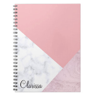 Caderno Espiral Mármore branco do rosa pastel do pintinho elegant