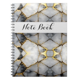 Caderno Espiral Mármore Branco e Dourado Quebrado Moderno