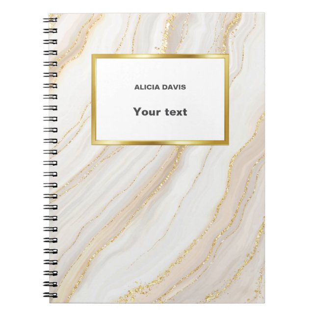 Caderno Espiral Mármore Branco e Dourado | seu nome (Frente)
