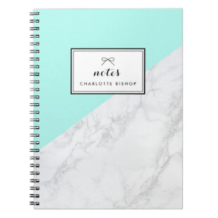 Caderno Espiral Mármore Branco Moderno com Notebook Aqua Azul