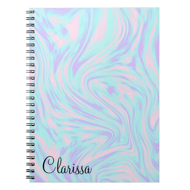 Caderno Espiral mármore branco roxo, cor-de-rosa, elegante (Frente)