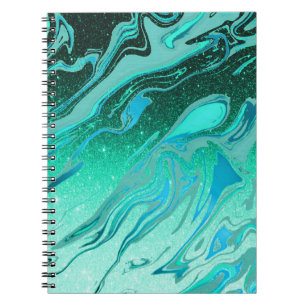 Caderno Espiral Mármore brilhante azul-verde