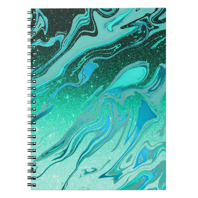 Caderno Espiral Mármore brilhante azul-verde (Frente)